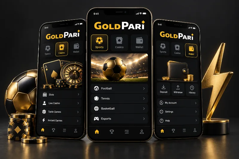 Иллюстрация разделов Gold Pari на мобильном экране